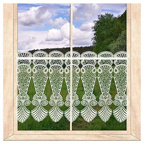 atelier alles-Spitze Klassische naturfarbene Spitzengardine Astrid | Fantasievolle Scheibengardine aus hochwertiger Vogtländischer Luftspitze | Höhe x Breite: 33 x 96 cm