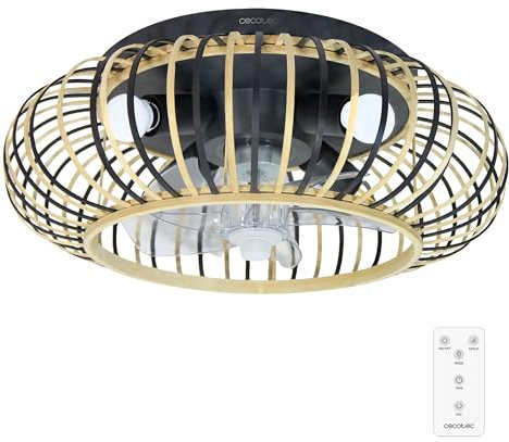 Cecotec Ventilador de Techo con Luz de diseño EnergySilence LampAero 600 Natural Wood motor DC, 20W, Luz LED, 5 aspas de 11 pulgadas, control remoto, 3 velocidades, temporizador y modo winter/summer