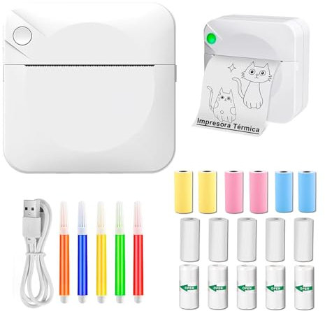 rayoner Mini Impresora Fotos Movil-Impresora Portatil Inalambrica-Mini Impresora Etiquetas Autoadhesivas-Mini Impresora Termica Portatil-Impresora Fotos Portatil-Mini Impresora para Movil-16 Rollos