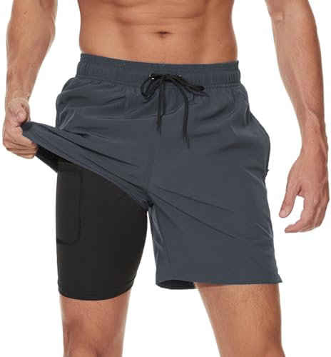 Kfnire Maillot Bain Homme avec Boxer Doublure et Poches Zippées | Séchage Rapide | 2-in-1 Short de Bain Homme Plage Natation Piscine