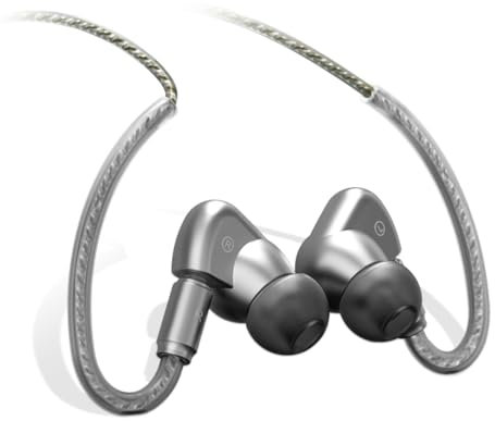 SoundMAGIC E90C Wired Earphone with Microphone Coaxial Dual Driver in Ear Monitor Headphones HiFi Stereo Over Ear Hooks Earbuds with Detachable Cable for Musician Audiophile