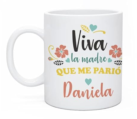 Made in Gift Taza Blanca de Cerámica con Asa 33cl para Mamá Personalizada con Nombre o Texto de Regalo Original para el Día de la Madre Apta para Microondas y Lavavajillas (Viva la Madre que me Parió)