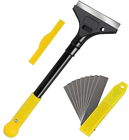 CPROSP Tapetenschaber Inklusive 10x Klingen-Schnellwechselvorrichtung, Tapetenkratzer mit 25cm Stiel, Boden und Wandschaber