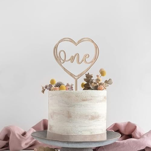 Wooden Gold Heart First 1st Birthday Cake Toppers Age One Kid's Britdhay Party Decors Decoration Double Sided Anniversary Babyborn (Heart)