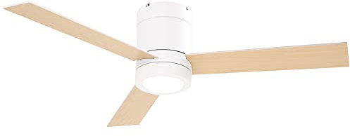 HOMCOM Ventilatore da soffitto motore AC 48 W con luce LED telecomando 112 di diametro 3 velocità timer 3 pale in legno silenzioso per camera da letto soggiorno 112 x 112 x 25 cm bianco