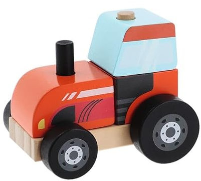 Trefl - Tractor, Wooden Toys - Holzspielzeug, Dübelblöcke, Bewegliche Rollen, Umweltfreundlich, Naturholz, Sommerspielzeug für Kinder ab 12 Monaten