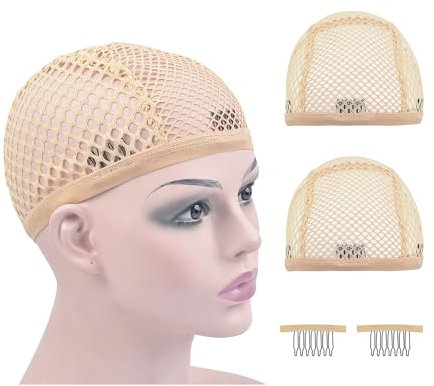 Mesh Perücke Cap Hohe Elastizität Perücke Cap Atmungsaktives Perückennetz für die Herstellung von Perücken (Beige 2 Stück)