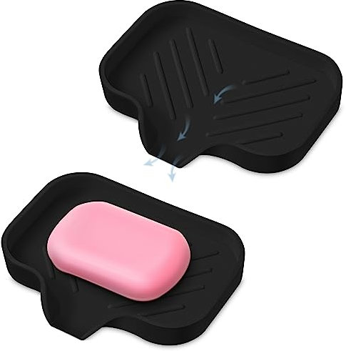 2 PCS Premium Black Self-Draining Soap Bar Holder - Elegant Soap Dish for Shower & Bathroom Use - Versatile Soap Dishes for Bar Soap - Durable Soap Holder & Bathroom Soap Dish Solution