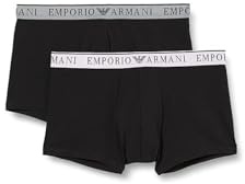 EMPORIO ARMANI Men's Stretch Cotton Endurance 2-Pack-Trunk, BLACK/BLACK, M