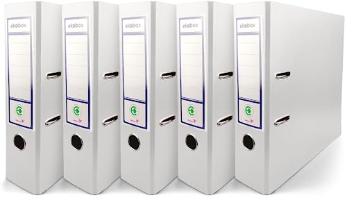 Netuno 5x Akten-Ordner weiß DIN A4 2-Ring-Mechanik Ringorder a4 8cm Kunststoff Ordner a4 breit Büroordner Plastikordner Briefordner din a4 Ringmappe breiter Aktenordner 5er pack