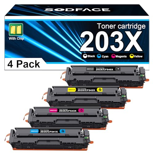 SODFACE 203X Kompatibel für HP 203A 203X Toner Set für Color Laserjet Pro MFP M281fdw M281fdn M280nw M254dw M254nw CF540X CF541X CF542X CF543X Tonerkartusche (Schwarz Cyan Gelb Magenta, 4er-Pack)