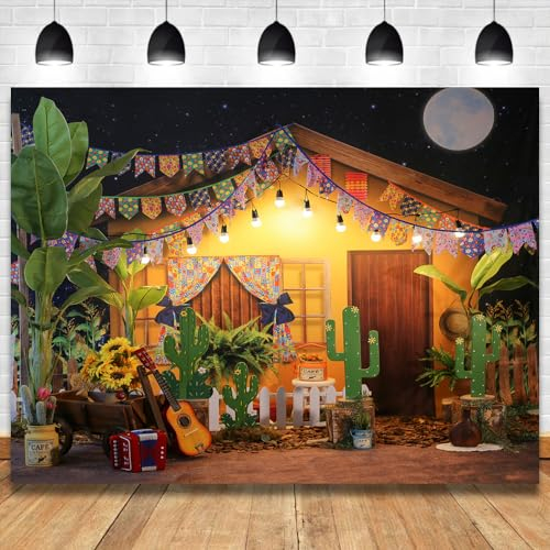 Fotohintergrund mit mexikanischem Fiesta-Thema, rustikales Holzhaus, Kaktus, Karneval, Party, Dekoration, Babyparty, Geburtstag, 2,1 x 1,5 m