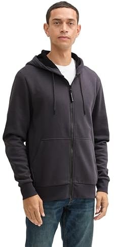 TOM TAILOR Herren Hoodie Sweatjacke mit Kängurutasche, 10899 - Tarmac Grey, M