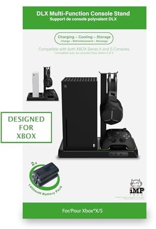 Imp Gaming DLX Twin Charging Tower With Cooling Fans & Game Storage Stand Xbox Series X