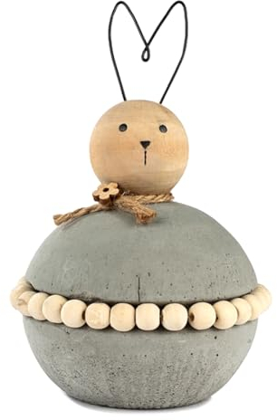 MACOSA BA2247916 Osterhase Beton mit Perlengürtel 12 cm Dekohase rund Hase Skulptur Oster-Deko Osterdekoration Figur Dekohase Dekofigur Ostern Dekoration Tischdeko (7 x 7 x 12 cm)