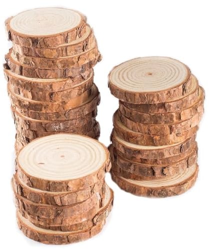 DAHI Lot de 30 Rondin de Bois 7-8cm sans Trou - Disque Rond Bois Deco - Tranches de Bois Naturel - Rondelles Bois - pour le Bricolage, Décorations, Mariage