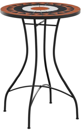 vidaXL Mosaik Bistrotisch, Gartentisch mit Eisengestell, Beistelltisch für Terrasse Balkon Garten, Terrassentisch Bistrotisch, Terrakottarot Weiß Keramik