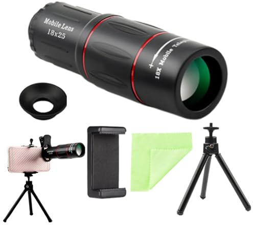 Monokular-Teleskop für Telefon-Objektiv, 18 x 25, leicht, Smartphone-Adapter, Stativ-Monokular-Teleskop für Konzert, Vogelbeobachtung