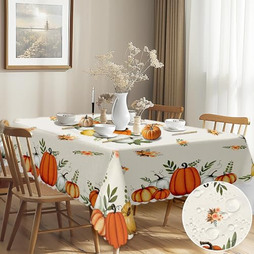 G-dake Autumn Tablecloths Rectangular Wipeable, Fall Pumpkin Table Cloth Wipe Clean, Waterproof Polyester Tablecloth for Home Kitchen Dining Party Harvest Thanksgiving (140x180cm)