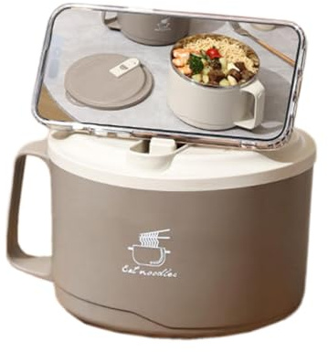 Instant-Nudelschüssel mit Deckel,Ramen-Kocher,Nudelschalen aus Edelstahl mit Deckel | 1100 ml Müslischale, Telefonhalter, staubdichter Deckel und Griffboxen für Udon-, Miso-, Thai- und Pho-Suppe – Kit
