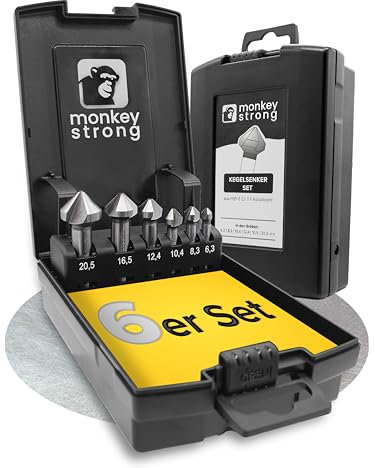 monkeystrong Kegelsenker Set 90° Ø 6,3-20,5 mm aus HSS E Co 5 Hochleistungs-Stahl - Senker und Entgrater für Edelstahl, Baustahl, NE Metall, Kunststoff und Holz in praktischer Aufbewahrungsbox