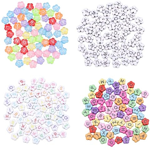 400 Pcs Perlen für Armbänder, Buchstabenperlen, 4 Styles Acryl Alphabet Perlen Buchstaben Perlen für Armband machen und DIY-Handwerk, Blume Buchstaben Perlen
