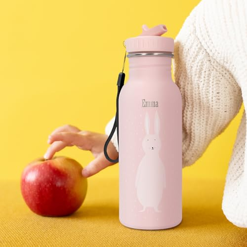 Gourde personnalisable enfant - Trixie verre plastique enfant personnalisé (500 ml, 100% acier inoxydable) (Lapin)