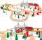 Brolteja Pista Treno in Legno, Trenino Elettrico per Bambini,72 pcs Giocattolo per ferrovia in legno per bambini,Regalo per Bambini di 3 4 5 6 Anni, regali per ragazze e ragazzi
