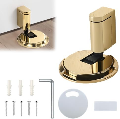 Mechanical Door Stopper Punch-Free No Drilling Mechanical Door Stop Windproof Floor Doorstop for Heavy Duty Door Bottom Carpet Tile (Gold)
