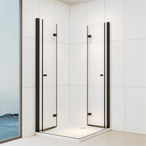 IMPTS Duschkabine 100x120x185cm Eckeinstieg Schwarz Dusche 180º Falttür Duschwand Duschabtrennung 6mm ESG Glas Duschtür für Badezimmer, ohne Duschtasse