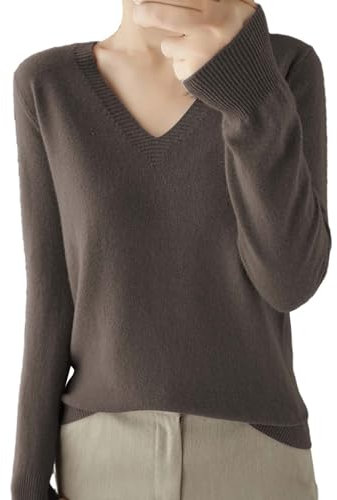 Jersey de punto de gran tamaño para mujer, cuello de pico, jersey de punto fino, informal, parte superior cálida, elástica, a rayas, elegante, para invierno, monocolor, manga larga, suéter de punto