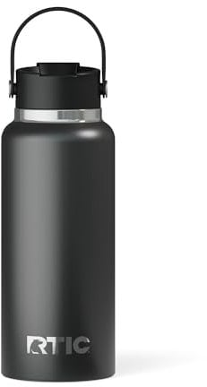 RTIC 32oz Outback Bottle, Ceramic Lined, Insulated, Stainless Steel, Metal, Double Wall Vacuum-Insulation, Leak-Proof Lid, BPA-Free Water Flask Hiking, Running, Sports, Outdoor, Black