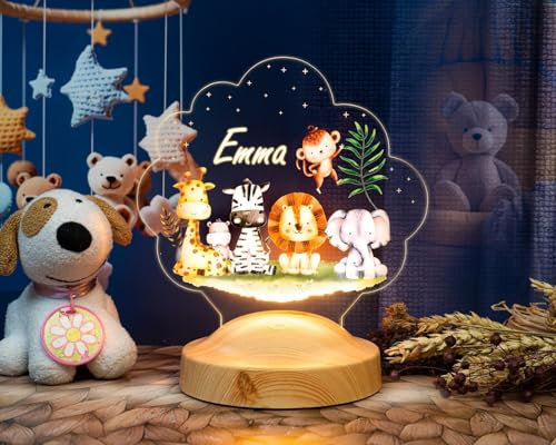 Geschenkelampe LED-Nachtlicht – Individuelle Acryl-Lampe für Babys und Kinder –zur Geburt oder Weihnachten (Freunde_Tiere)