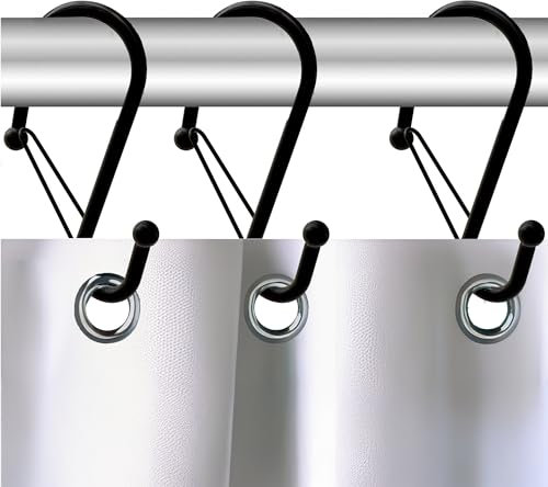 Blau Marité 12 Metall-Duschvorhanghaken in S-Form mit Anti-Fall-System, Duschvorhangringe mit Sicherheitsverschluss, Geeignet für Stangen bis 2,6 cm Durchmesser (S, Schwarz)
