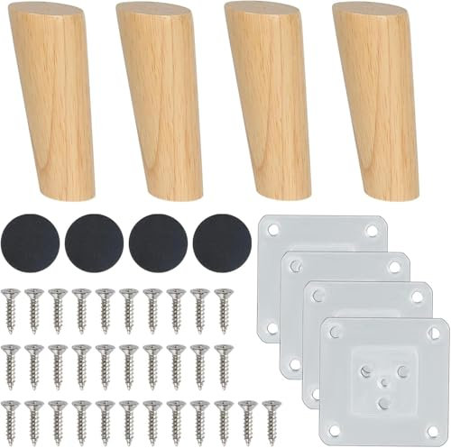 Qodiacl 4 Stück Möbelfüße Holz 12cm Schräg Holzfüße aus Massives Eichenholz Tischbeine Schrankfüße Möbelbeine Holzbeine Ersatz Beine für Möbel Schrank Beine Couch Tisch Sofa Bett