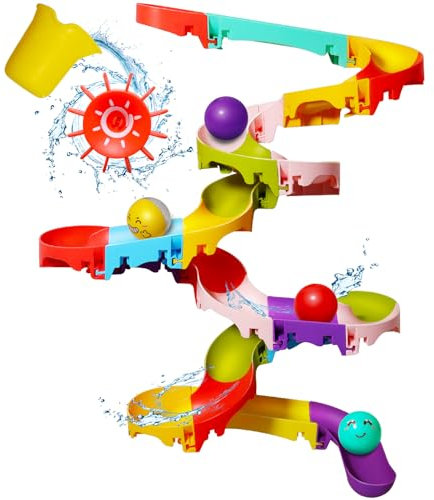 Jovicos Badespielzeug - 42 Stück Badewannenspielzeug ab 3 4 5 6 Jahre, DIY Kugelbahn Kinder Badewannen Spielzeug mit Saugnäpfe, Wasserspielzeug Kinder Geschenk 3-6 Jahre Mädchen Junge