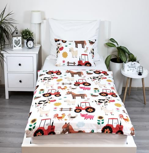 Theonoi Kinderbettwäsche 100x135 Kleinkinder Baby Bettwäsche Babybett Babybettwäsche Set Bettbezug aus Baumwolle Öko-Tex Standard für Jungen und Mädchen Farm Tiere Traktor (Bauernhof)