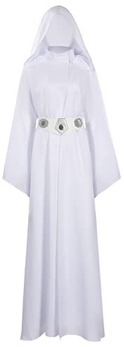 Fortunezone Princess Leia Costume Adult Halloween Cosplay White Long Dress with Belt