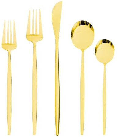 Juego de cubiertos para 12 personas, 60 piezas, acero inoxidable, elegante, con cuchillo, tenedor, cuchara, cubiertos para casa/fiesta/restaurante, apto para lavavajillas, color dorado