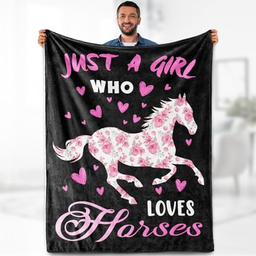 Horse Gifts Blanket for Girls Women Teens for Horse Lovers Throw Just A Girl Who Loves Horses Themed Living Room Decor Soft Cozy Bed Couch Plush Birthday 50x60