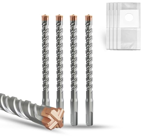 METOTY SDS Plus Hammer Drill Bit 4PC 10mm×110mm, with 4 Carbide Cutting Edges, Head with Coating, Masonry Drill, Hammer Drill, Concrete Drill, for Stone, Concrete, Natural Stone, Brick Wall