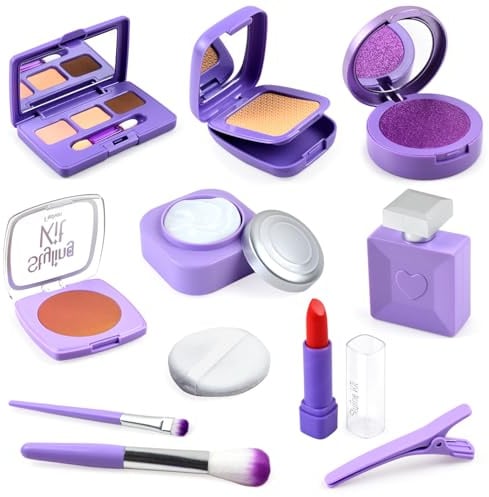 AUTOMP Kinderschmink-Set, 11-Teiliges Spiel-Make-up Set für Mädchen ab 3 Jahren, Realistisches & Sicheres Rollenspielzeug aus Acryl, Inkl. Lippenstift, Lidschatten & Zubehör