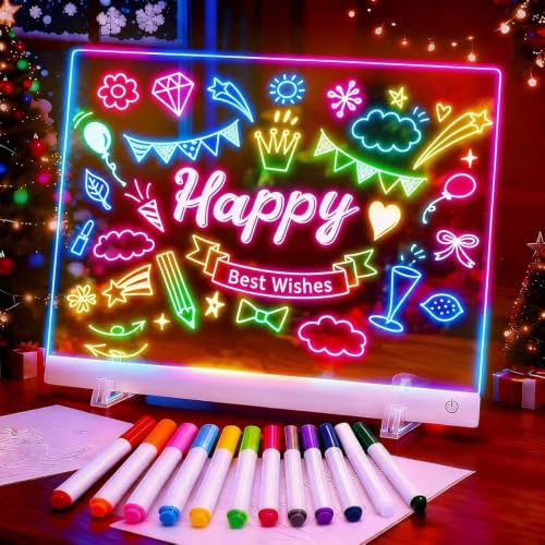 LED Notiztafel mit Farben, Leuchtendes LED Zeichenbrett für Kinder mit 7 Farben Stift und Ständer, Acryl Leuchtende LED Notiztafel Schreibtafel für Büro Schule Zuhause Kreatives Geschenk(30 * 20CM)