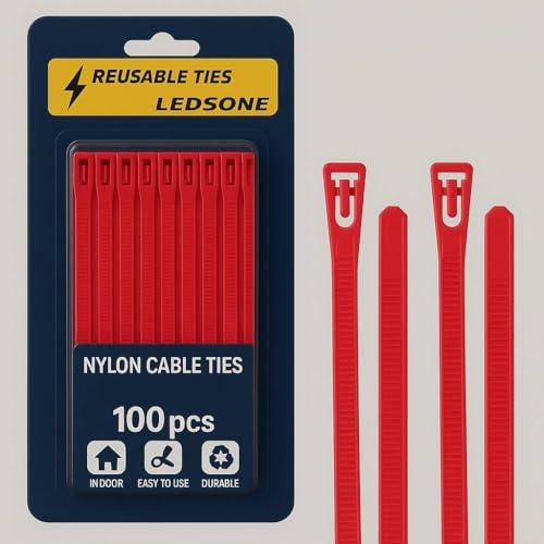 100 Pack Reusable Cable Ties Red 450mm Heavy Duty Strong Nylon Large Zip Ties Releasable Plastic Thick Tie Wraps (Red 450 x 7.2 mm)