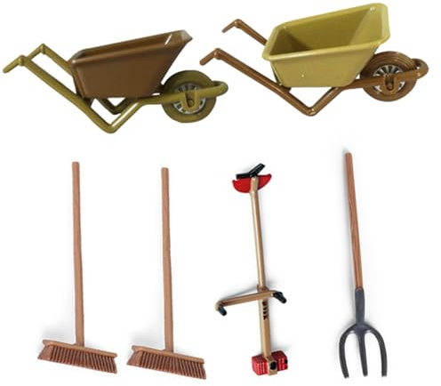 6Pcs Miniature Wheelbarrow Dollhouse Accessories Set, Simulation Decorative Mini Wheelbarrow for DIY Dollhouse Decor and Micro Landscape