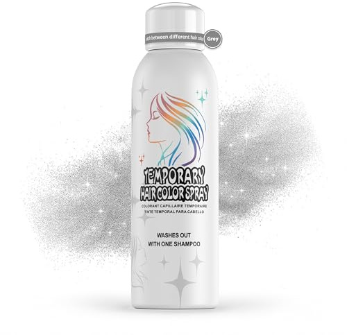 Gray Temporary Hair Color Spray for Adults, Instant Silver Grey Colored Hair Alternative, Non-Sticky, Gentle Formula, Washable Disposable, Party Dye Cosplay Christmas Halloween, 150ml