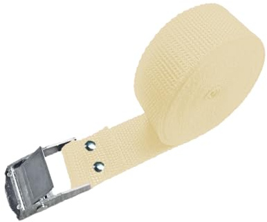 KBBB Spanngurt mit Klemmschloss – 25 mm Breite – Länge 1–10 m – 50 Farben – Verstellbarer Gurtband/Befestigungsgurt/Gepäckgurt 031 Hellcreme 1m x 25mm