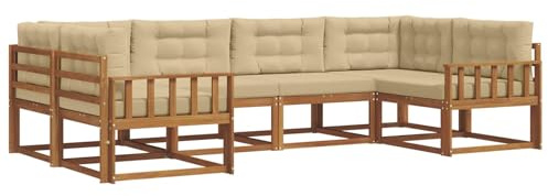 vidaXL Outdoor-Sofagarnitur mit Kissen 6 pcs Natur und Beige, Akazienholz Outdoor-Sofa-Set, modernes Gartenmöbel, Pool-Sitzgelegenheiten, Hinterhof-Lounge, Patio