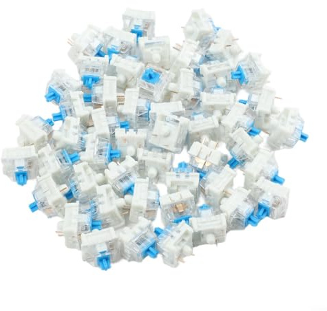 MIKMLYZE 50 interruttori per tastiera meccanica, blu a 3 pin, con custodia tattile migliorata e trasparente, per tastiere retroilluminate a LED, compatibili con la maggior parte dei modelli meccanici,