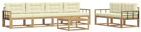 vidaXL Outdoor-Sofagarnitur mit Kissen 6 pcs Weiß und Creme, Gartenmöbel, modernes Outdoor-Sofa Set, modulare Sitzgelegenheiten, Loungemöbel für deinen Garten